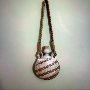 Handcrafted vintage pottery Canteen with macrame  Strap